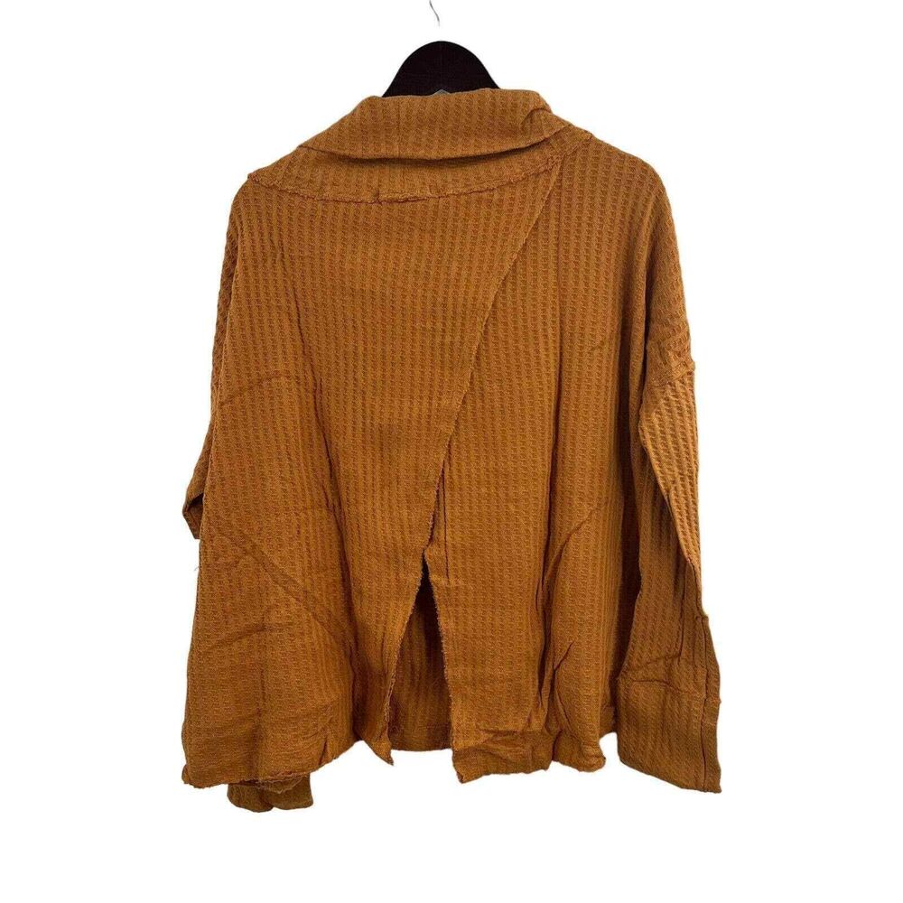 Free People Orange Juicy Long Sleeve Thermal Top Oversized Split Back Large New - Picture 2 of 6